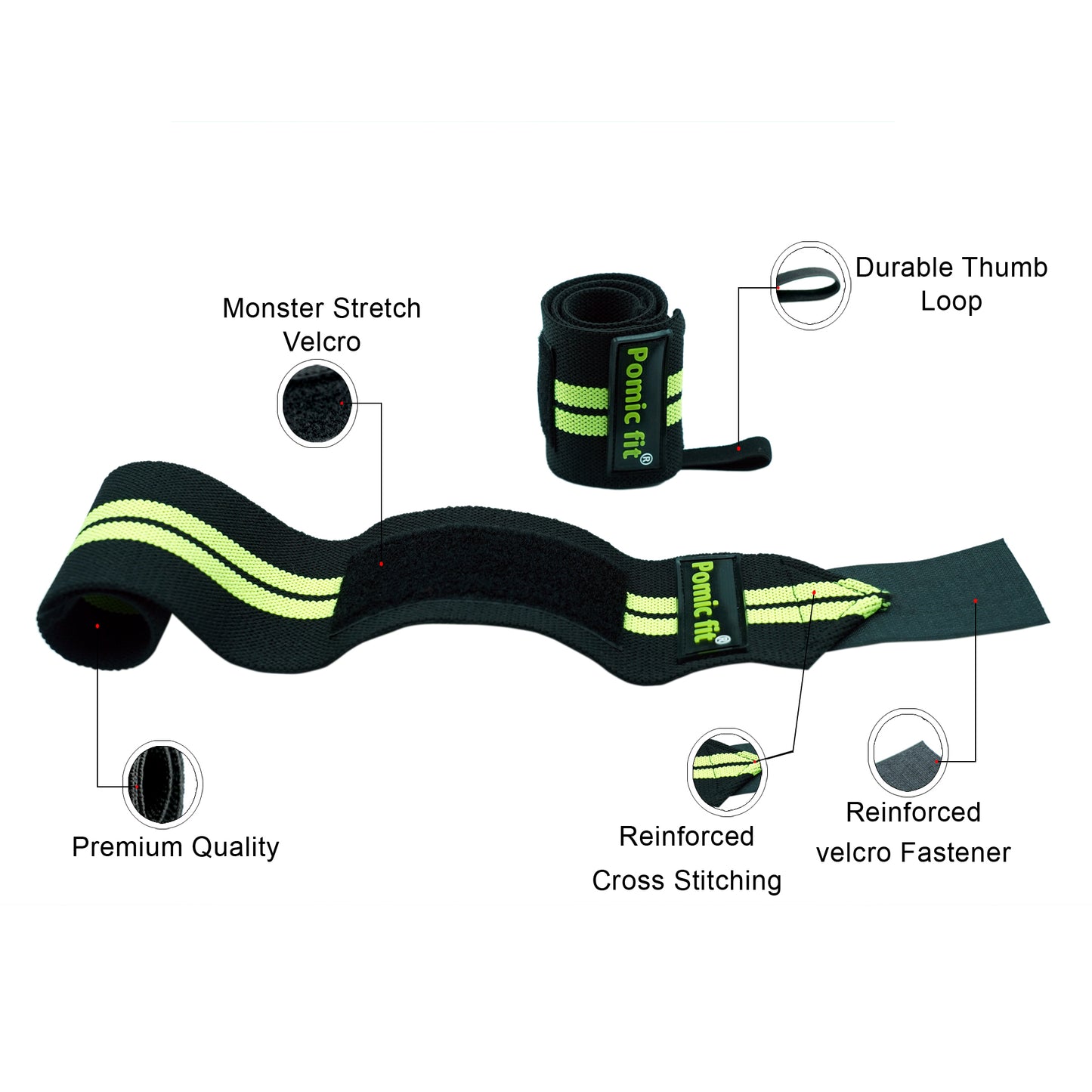 Wrist Support Gym Band Strap Black & Neon