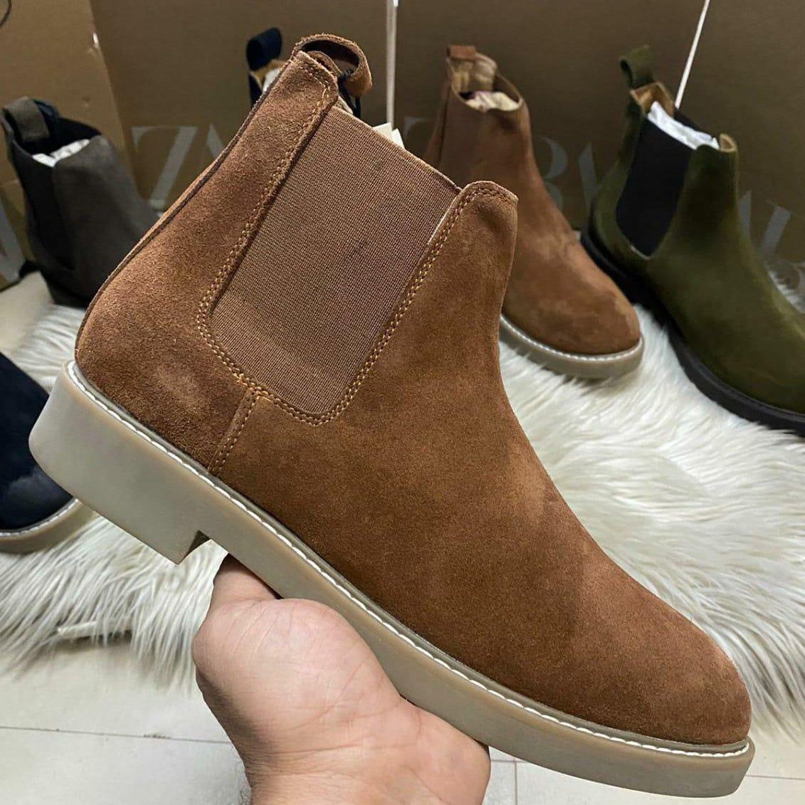 Zara Chelsea Boots Suede Leather For Men Shoes 