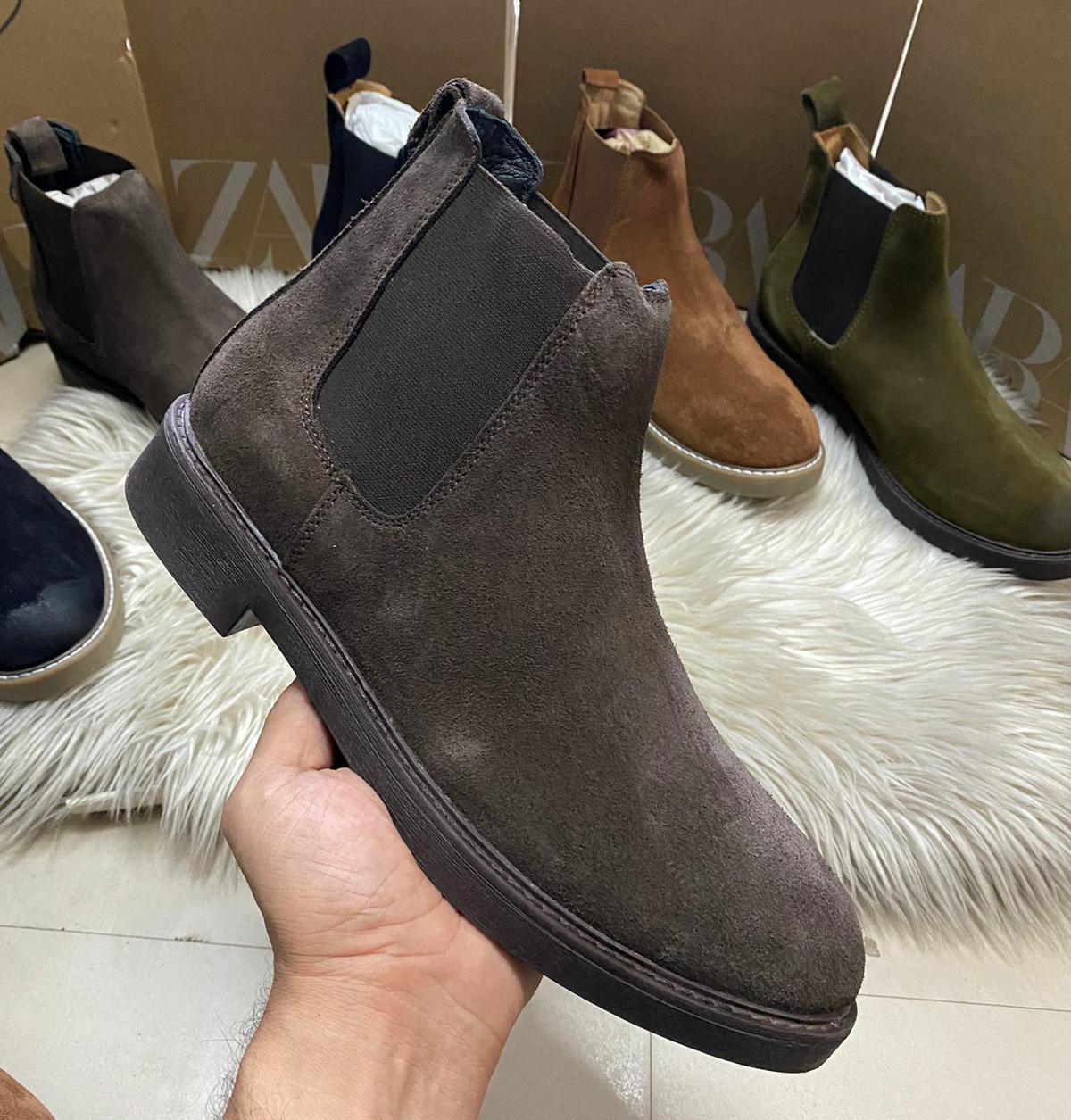 Zara Chelsea Boots Suede Leather For Men Shoes 