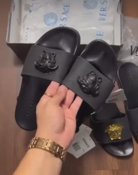 Versace medusa slides black and gold hotsell