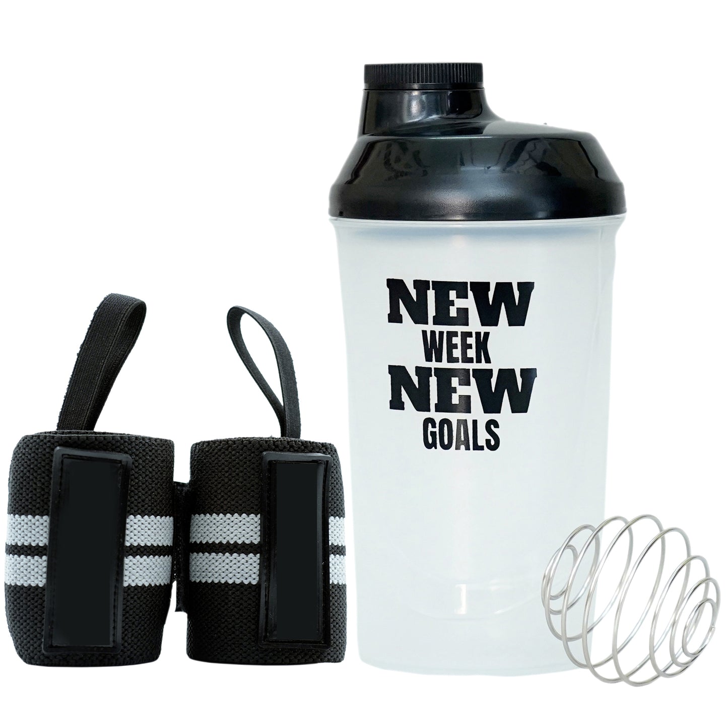 Combo Set Wrist Band Support Straps & Gym Shaker