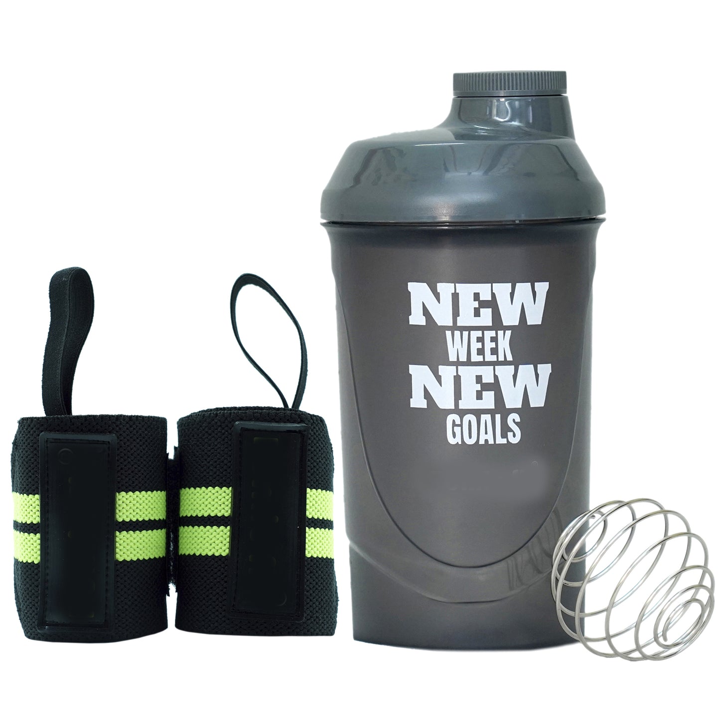 Combo Set Wrist Band Support Straps & Gym Shaker