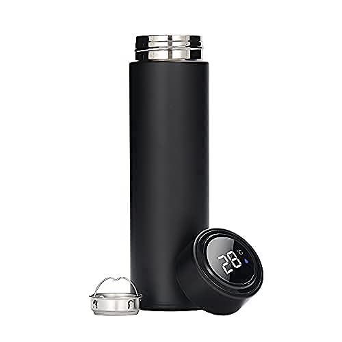 Stainless Steel Smart Vacuum Insulated Water Bottle with LED Temperature Display, Perfect for Hot and Cold Drinks (Black,500 ml)