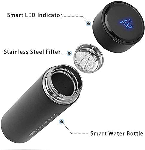 Stainless Steel Smart Vacuum Insulated Water Bottle with LED Temperature Display, Perfect for Hot and Cold Drinks (Black,500 ml)
