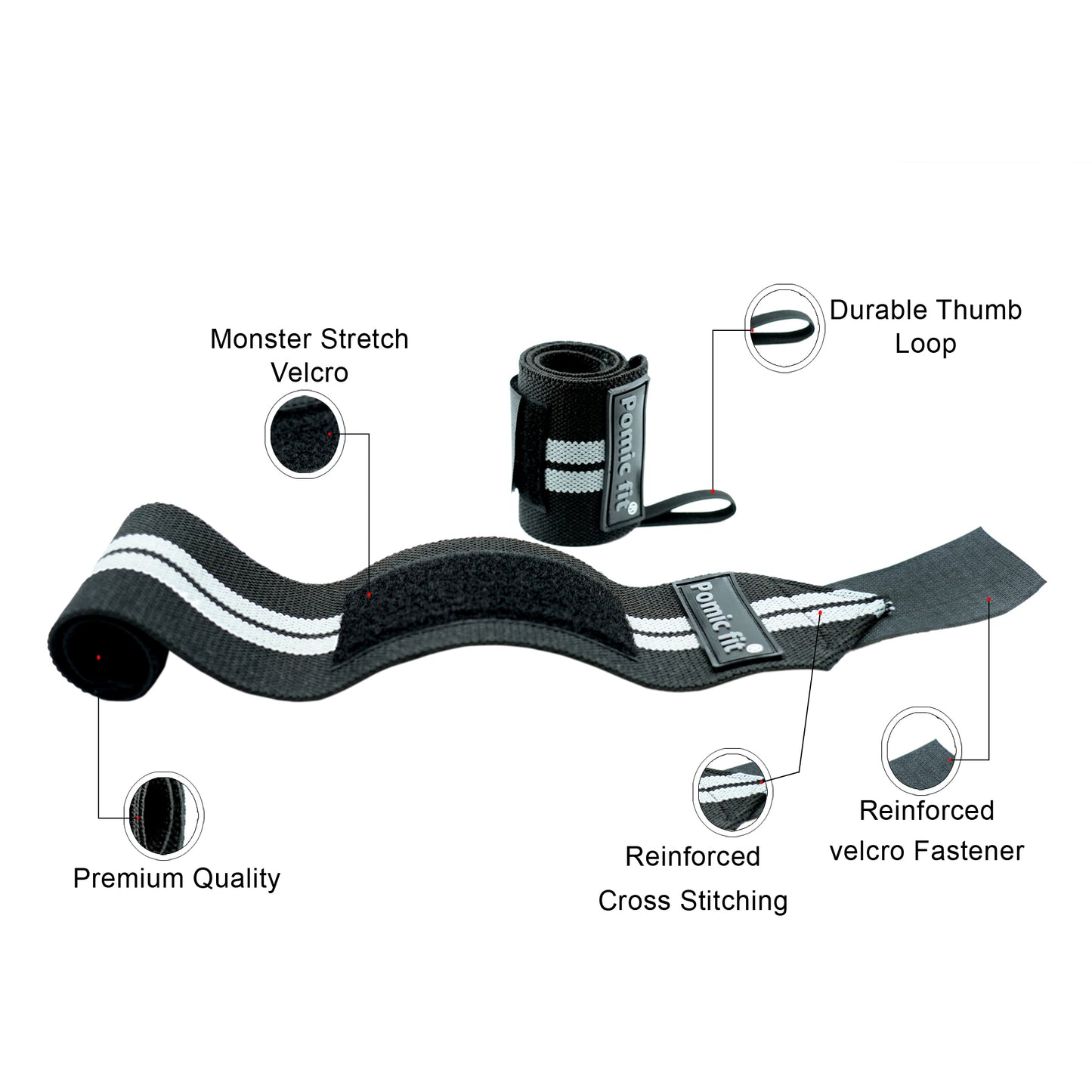 Wrist Support Gym Band Strap Black & White