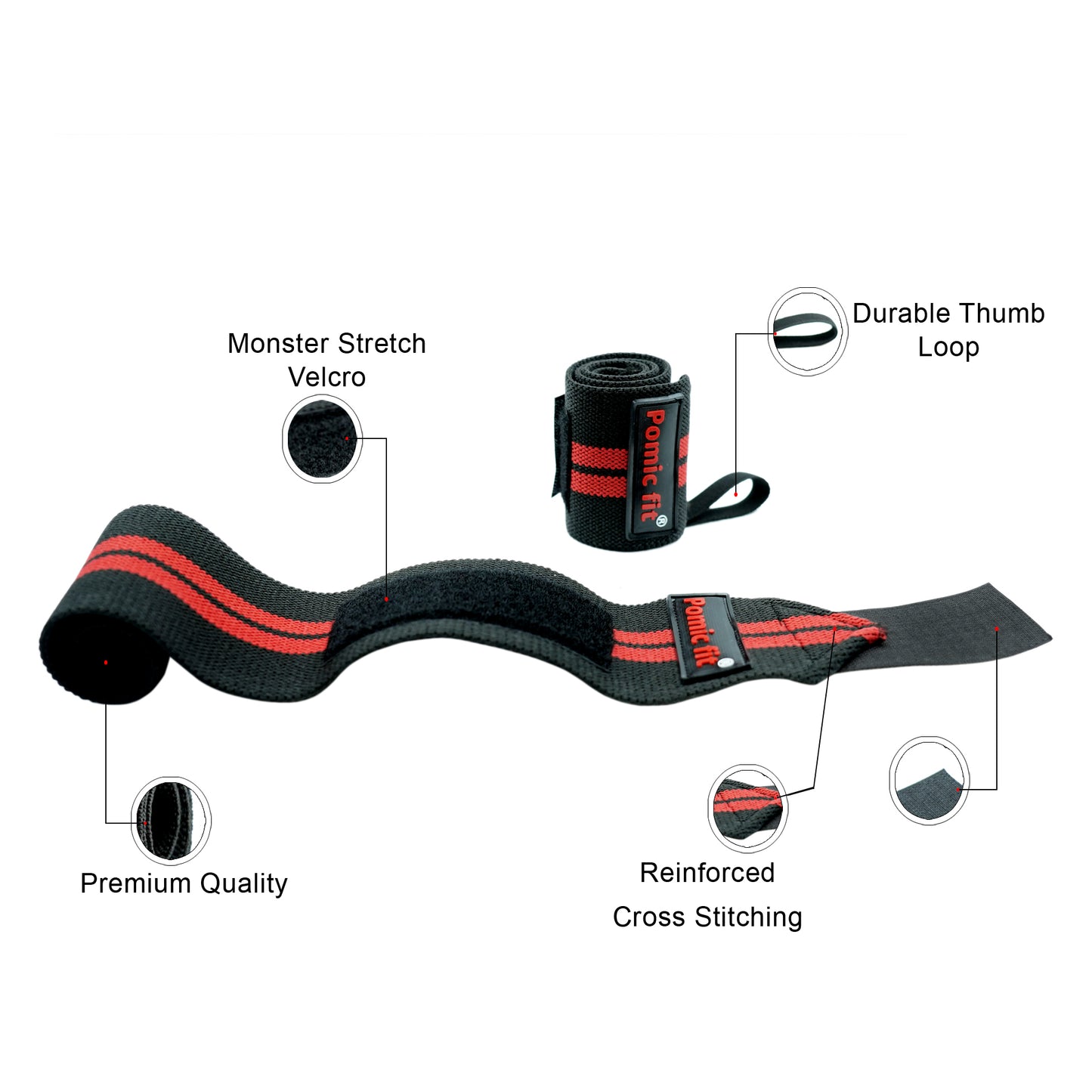 Wrist Support Gym Band Strap Black & Red