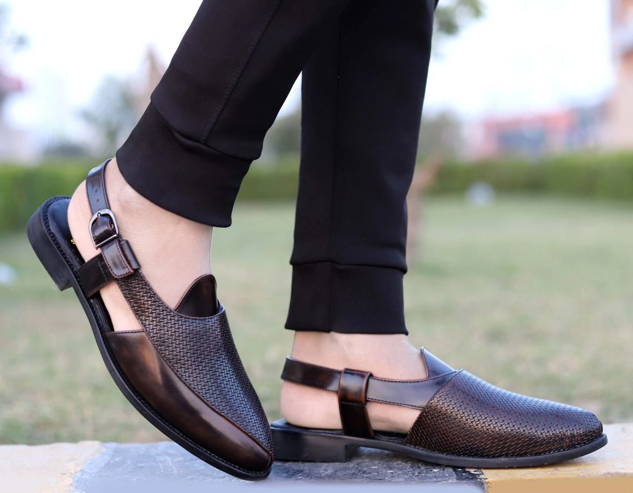 Ethic Woven Leather Peshawari Sandals